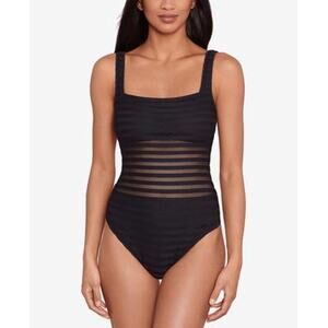 Lauren Ralph Lauren Women's Ottoman Mesh Square Neck One Piece Swimsuit Size 10